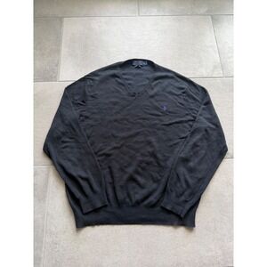 Polo Ralph Lauren Mens XL Black Pima Cotton V-Neck Sweater Purple Pony Logo